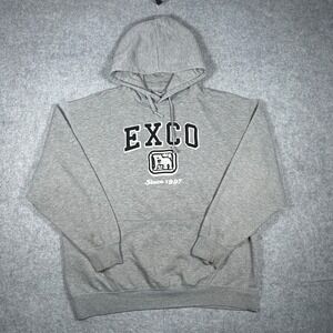 Exco Jeans Hoodie Mens Large Gray Y2K Bulldog Graphic Streetwear Skate Baggy